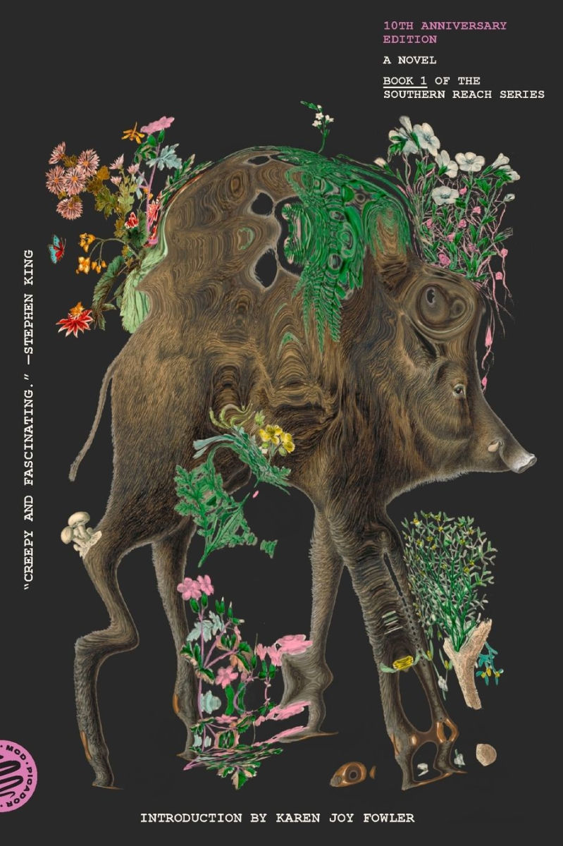 The new edition of Annihilation. The cover features a surreal, distorted illustration of a boar surrounded by strange plant life.